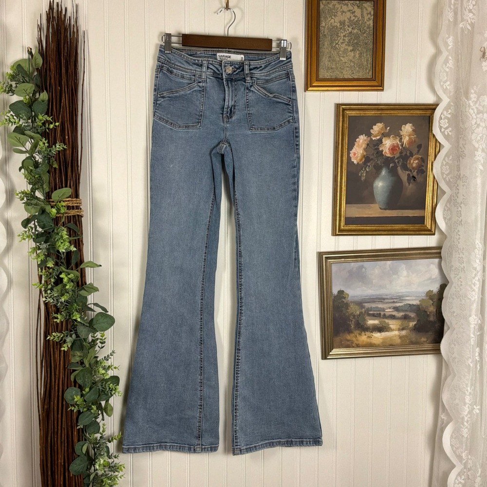 Garage Denim Flare Jeans Women 05 27 Blue Excellent Retro Patch Pocket